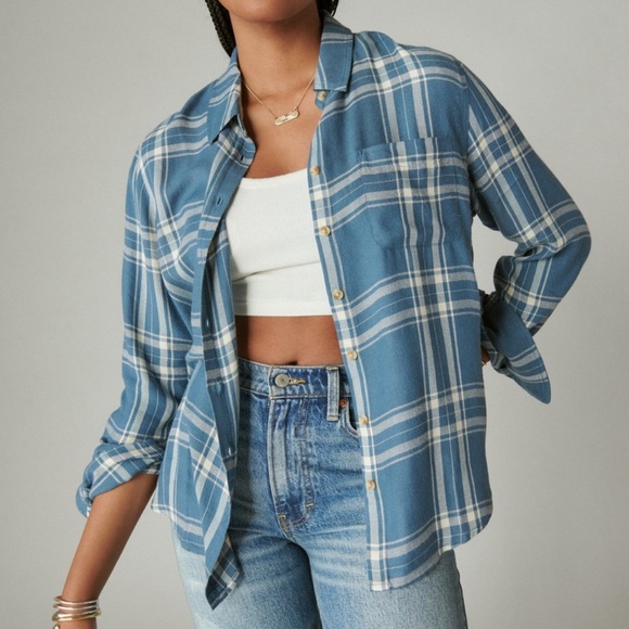 Lucky Brand Cloud Plaid Flannel Shirt - Picture 3 of 13